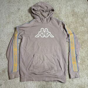 Kappa Hoodie Mens XL Beige Logo Tape Sleeve Pullover Athleisure Sweatshirt